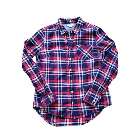 Per Se Button Down Shirt Women Small Red Plaid Long Sleeve Collared Blouse Soft - Picture 1 of 9